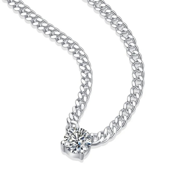 Certified Cuban Style Chain with Moissanite Pendant - Picture 3 of 8
